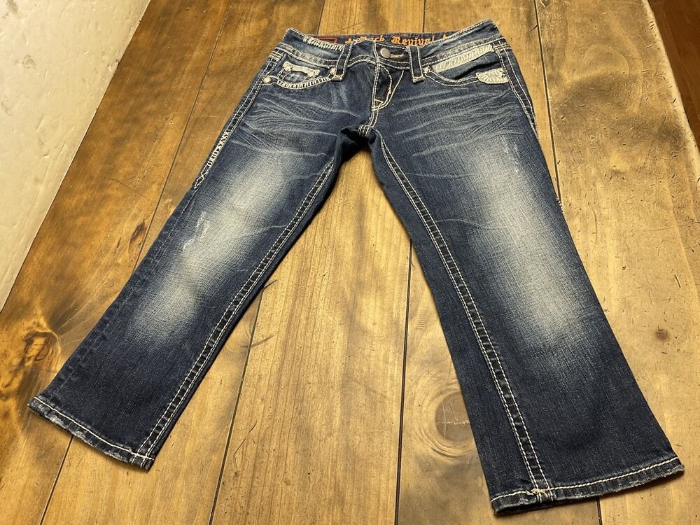 Rock Revival Jeans Womens 25 Blue Alanis Capri Distressed Contrast Stitching